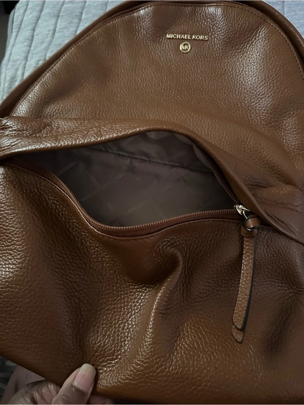 Michael Kors Chestnut Pebbled Leather Backpack with Gold Logo